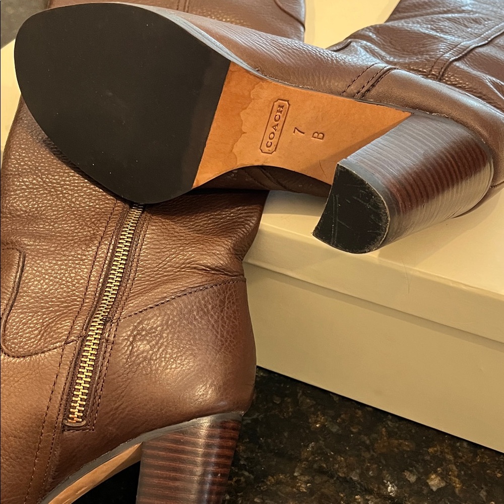 Coach Dark Brown Leather Heeled Boots - Picture 2 of 3